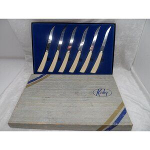 Vintage Kirby Quikuto Steak Knife Set 6pc Ivory Style Handles Stainless USA